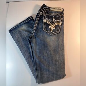Rock Revival Dark Wash Boot Cut Jeans With Embellished Stitching Women’s Size 29
